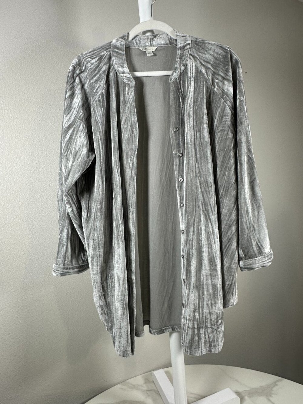 Silver Crushed Velvet Shirt Jacket – Button Front